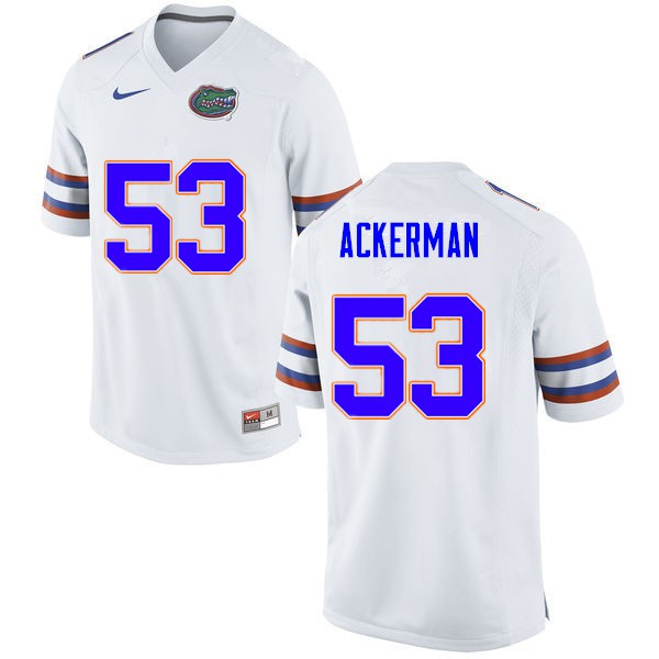 Men #53 Brendan Ackerman Florida Gators College Football Jersey White